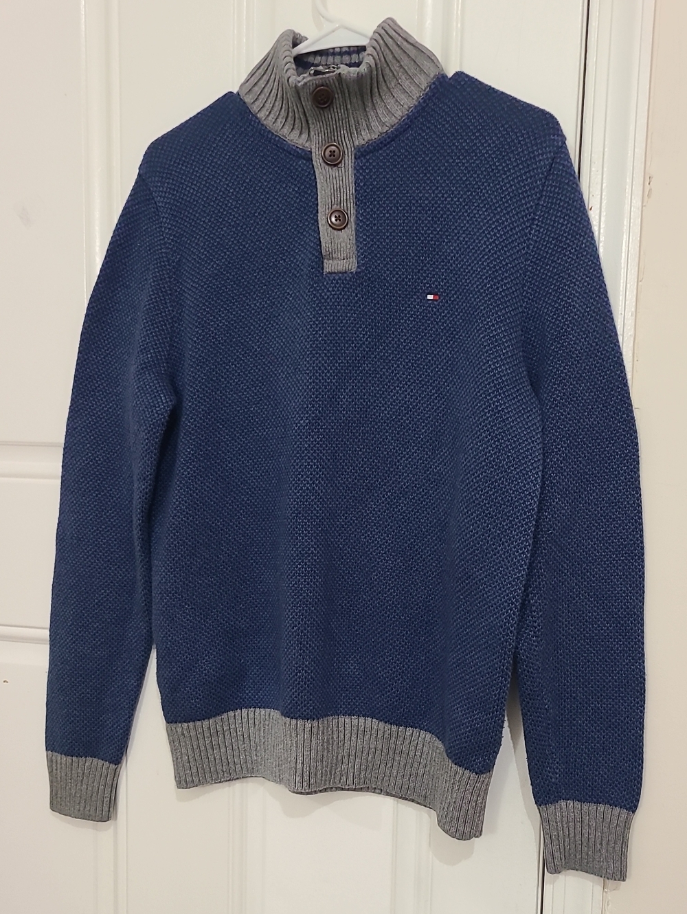 Tommy Hilfiger Men's Navy Knit Zip-Style Sweater with Gray Trim